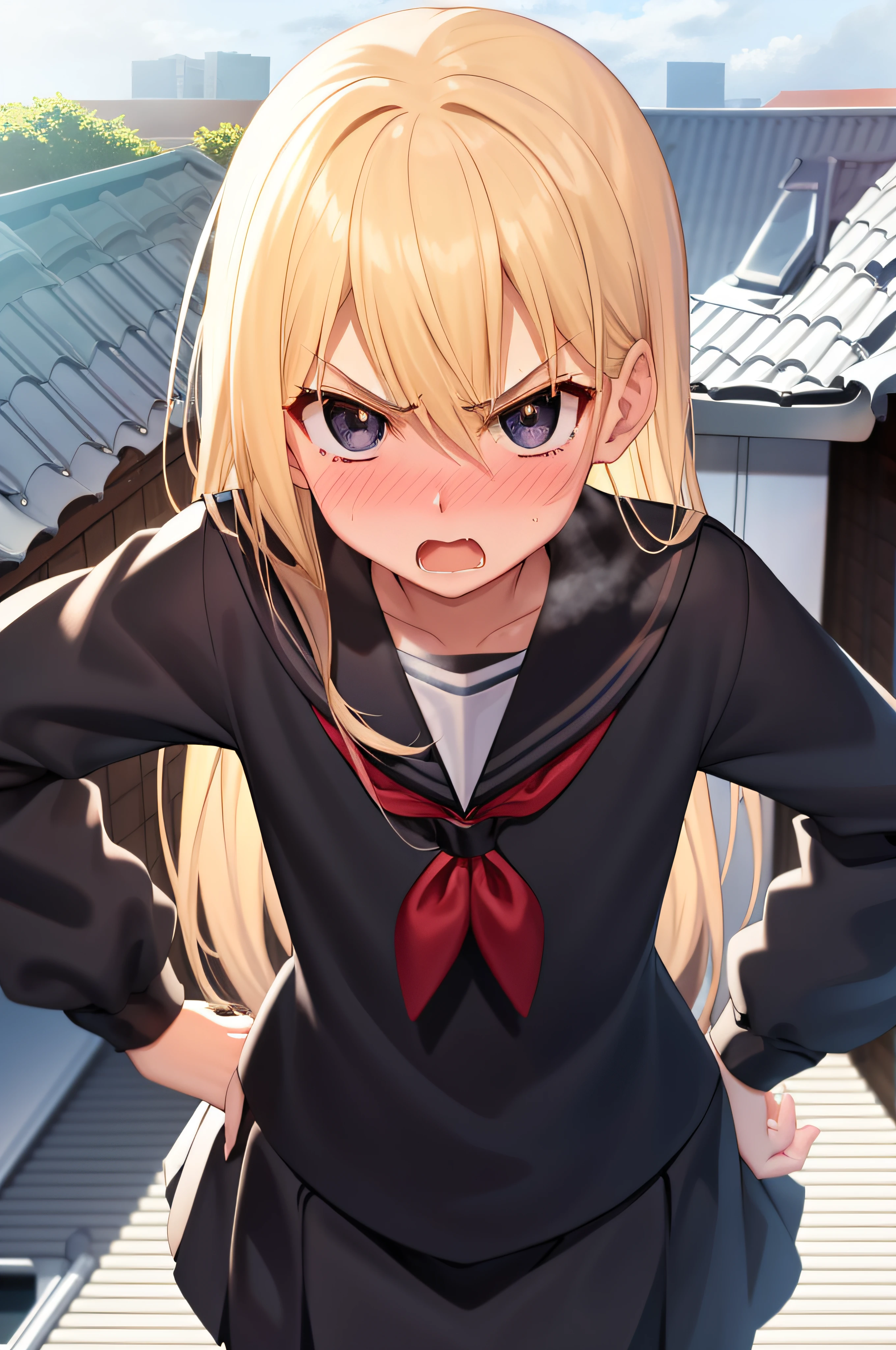 highest quality,wonderful,finely,Very detailedな CG ユニティ 8k 壁紙、(Contemptuous Eyes、Glaring expression:1.4)、train、whole body, (Sailor suit), (Black see-through underwear:1.3),Pussy juice,(Black Stockings:1.1),(Thighs:1.2),(From below:1.1)、(Stand up and put your feet up:1.2), (highest quality:1.2, Anime artwork, Very detailed, High detail, digital coloring, High Contrast, masterpiece:1.2, highest quality, Best aesthetics), (((kitagawa marin, 1 girl))), Blonde Hair, Straight Long Hair, Pink gradient hair, Red eyes, Earrings, White shirt, Black choker, Blue tie, Check skirt, Wet vagina、Semen overflowing from the vagina、