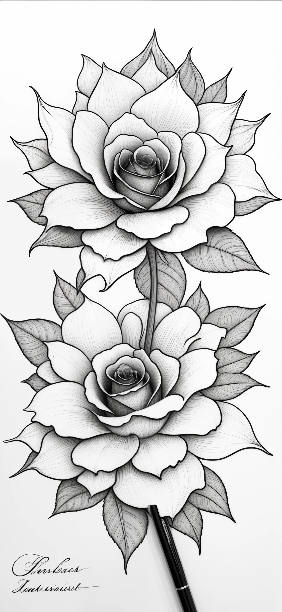 a black and white drawing of a rose , stock flower with a stem, perfect pen and ink line art, detailed flowers, exquisite line art, perfectly detailed linework, immaculate shading, highly detailed linework, drawn with photoshop, beautiful inking lines, thick lines highly detailed, pen and ink style, highly detailed sketch, intricate shading, intense line work, illustration black outlining