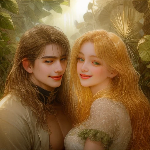 (smirk) (((Front Facing View))), (full body), (Highly Detailed), Beautiful, Stunning, (Portrait:1.2), Character, (latinos) feminine features, (adult), figure, mischievous expression, ((tan)) skin, green eyes, Wavy (hot)  hair, ((smirk)), smile, confident, (self-assurance), ((Symmetrical Detailed Eyes)), (soft light:1.5),  glow sun effect,  (deep jungle atmosphere:1.6)