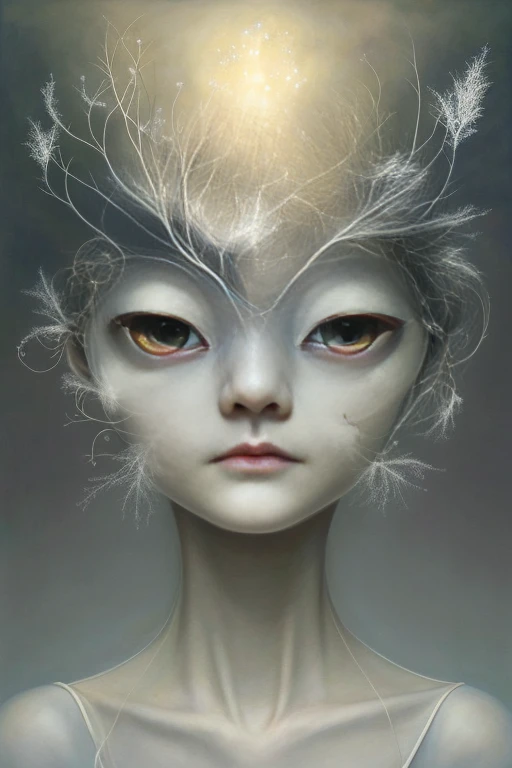 Cute Cute Dark Baby, Glowing Smoke Neon Eyes, renda de metal hoarfrost, fantasia, sunlight, raios de sol, detalhes intrincados. 8k, sonho, surrealismo, Super fofo, symmetric, soft lighting, trending on artstationh, detalhes intrincados, altamente detalhado, illusory engine, autor:Tran Ross, Fleuma no escarro, muco, Artgerm e James Jean, Brian Froud, art illustration by Miho Hirano, Neimy Kanani, oil on the canvas:Aykut Aydogdu, oil painting, heavy strokes, pingos de tinta