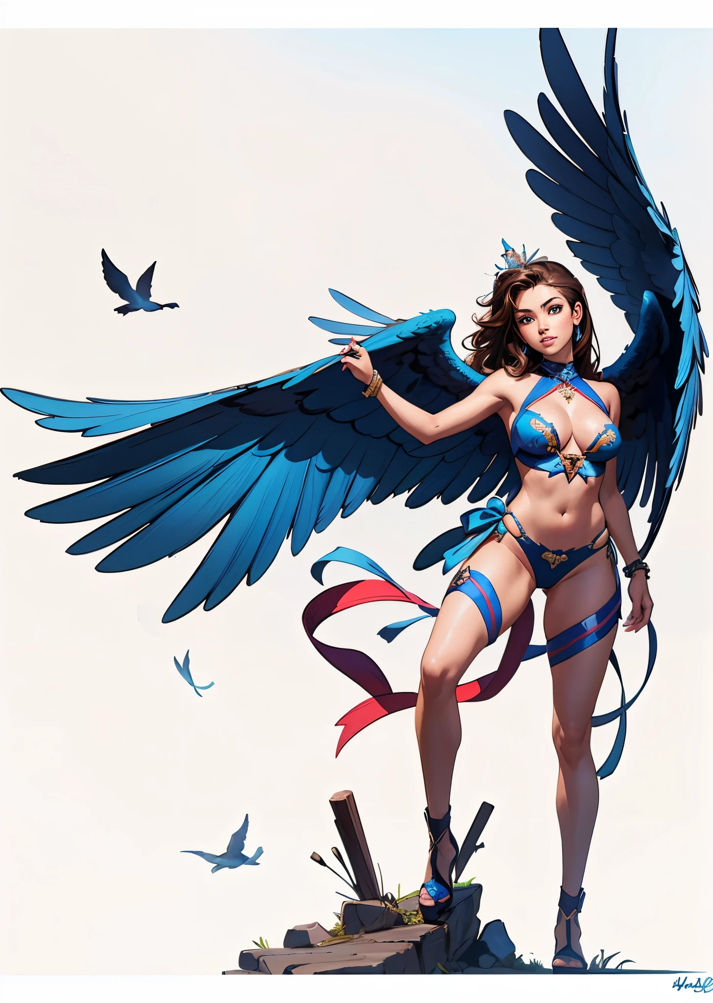 there is a woman in a bikini with a bird on her shoulder, Artgerm Julie Bell Beeple, Estilo Ivan Talavera y Artgerm, Artgerm extremadamente detallado, Artgerm y Rossdrew, Artgerm colorido!!!, Estilo Artgerm, RossDraw 1. 0, Estilo de Artgerm, Aves f CGsociety