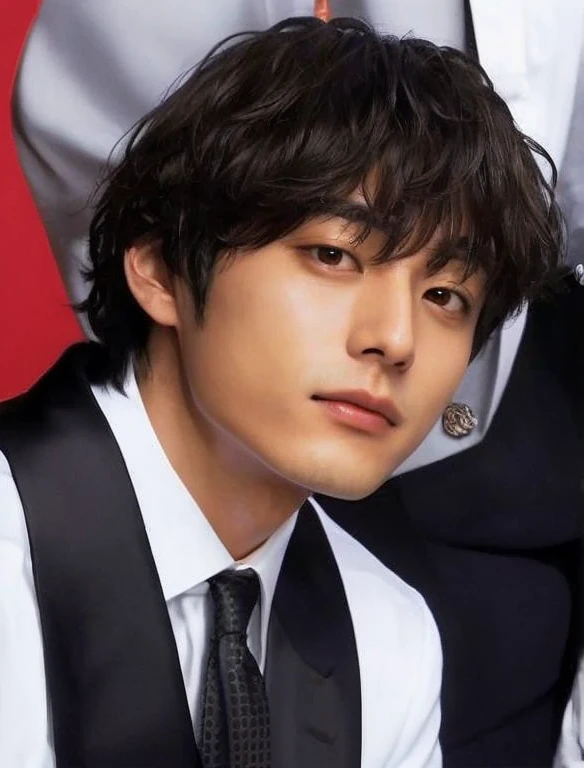 arafed image of a man in a suit and tie posing for a picture, taehyung eating gucci fries, aramaki shinji, shinji, taken in the early 2020s, hyung tae, yuya nagai, by Tadashi Nakayama, jungkook, up close shot shinji aramaki, takeyuki kanda, keisuke goto