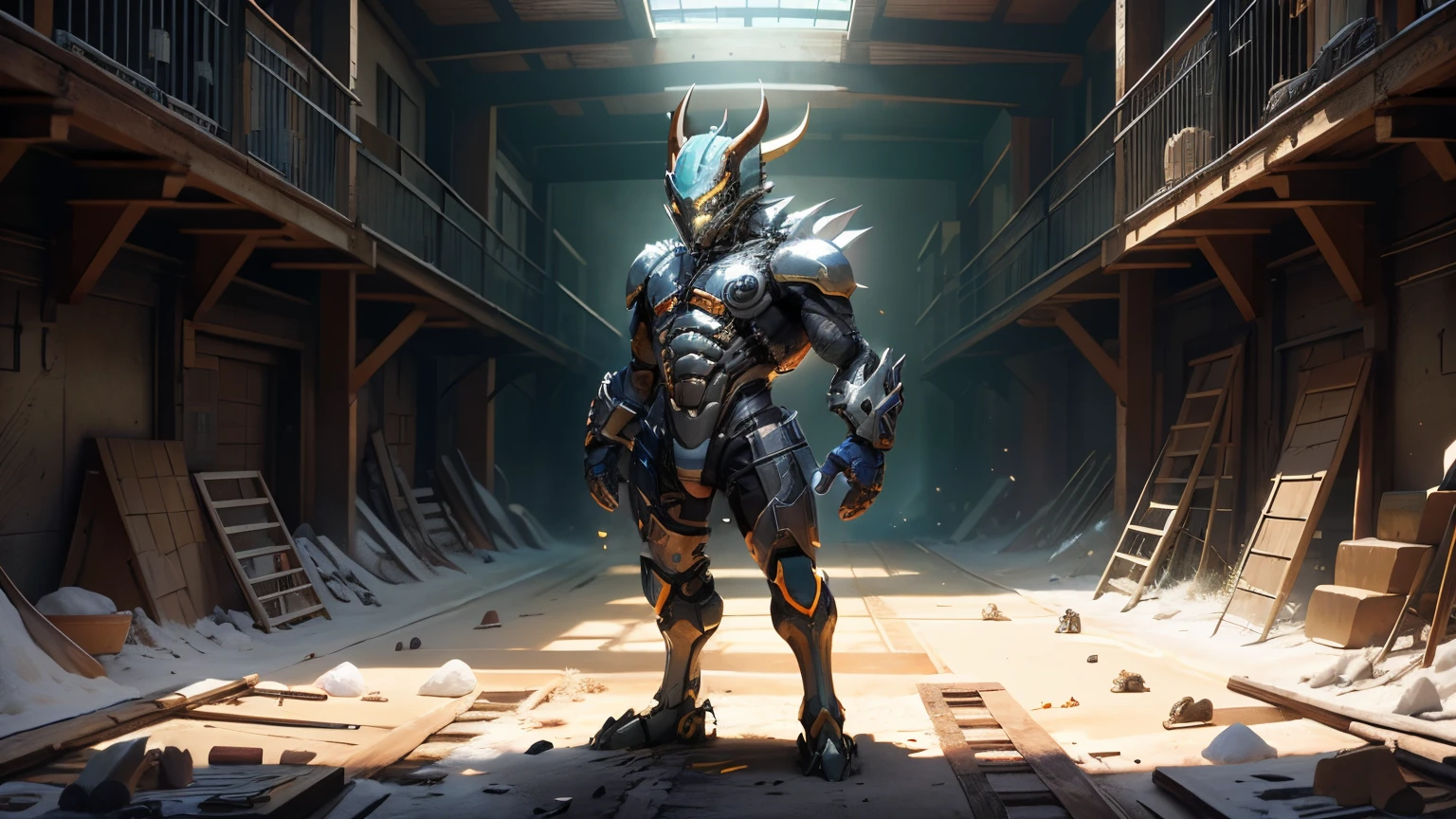 Obras maestras,Arte Oficial,Anthro,masculino,(Wargreymon:1.2),cara delicada,ojos delicados,casco, armadura, cuerno, Digimon, Parte superior del cuerpo, Profundidad de campo, Perfect lighting, light particles,(La mejor calidad),(Obra maestra),(Ultra detallado),foco nítido,light particles