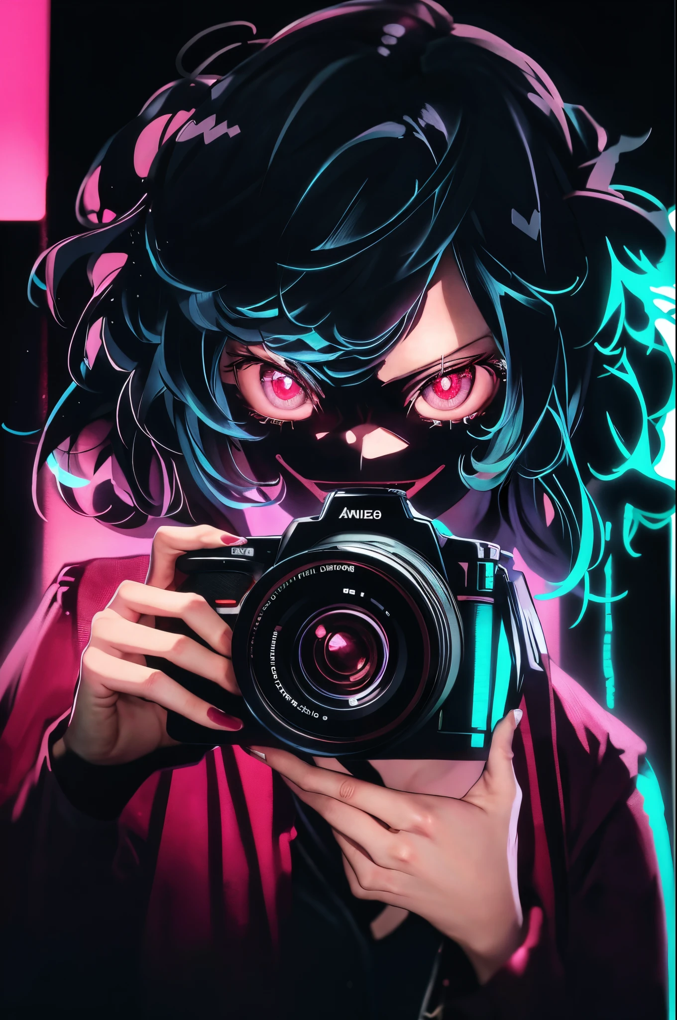 Anime girl with camera taking photos of herself in a neon room., Estilo anime mezclado con Fujifilm, Estilo anime 4K, Anime style. 8k, Anime Art Wallpaper 8K, Anime Art Wallpaper 4K, Anime Art Wallpaper 4K, Fondos de pantalla de anime 4k, Anime Wallpaper 4k, Ilya Kuvshinov. 4 mil, Fondo de pantalla de anime 4k, anime artstyle