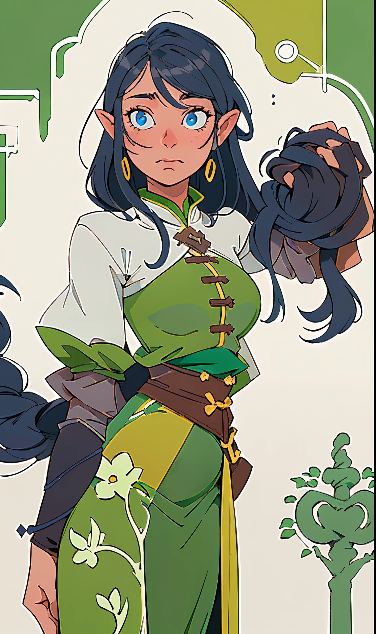 (obra-prima, melhor qualidade), 1girl, detalhes intrincados, loiro, folha, cabelo ondulado, olhando para o espectador, elfo, parte superior do corpo, floresta, babados, mistborn, chifres de veado, ultra detailed graphic