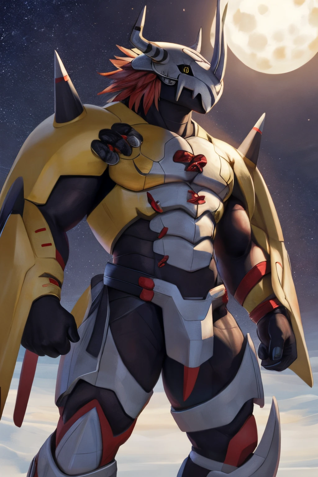 Obras maestras,Arte Oficial,Anthro,masculino,(Wargreymon:1.2),cara delicada,ojos delicados,casco, armadura, cuerno, Digimon, Parte superior del cuerpo, Profundidad de campo, ojos verdes,Perfect lighting, light particles,(La mejor calidad),(Obra maestra),(Ultra detalla...