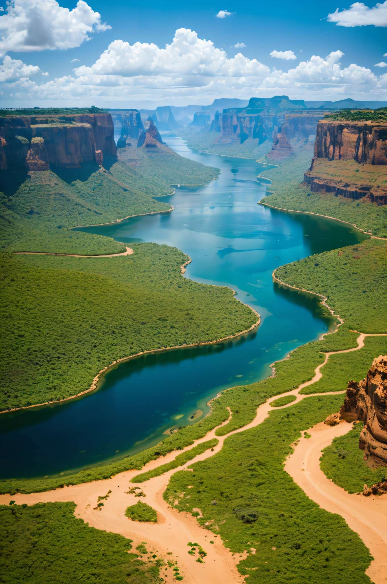 (best quality,4k,8k,highres,masterpiece:1.2),ultra-detailed,(realistic,photorealistic,photo-realistic:1.37), African landscape, flowing water, vibrant colors, intricate fractal patterns, Afrofuturism, African map, map art, African people, Africa's diverse plains, fractal veins, incredible depth, Afrofuturism, Afro-psychedelia, Robert Jacobsen, Robert Bean, veins of marble, African scenery