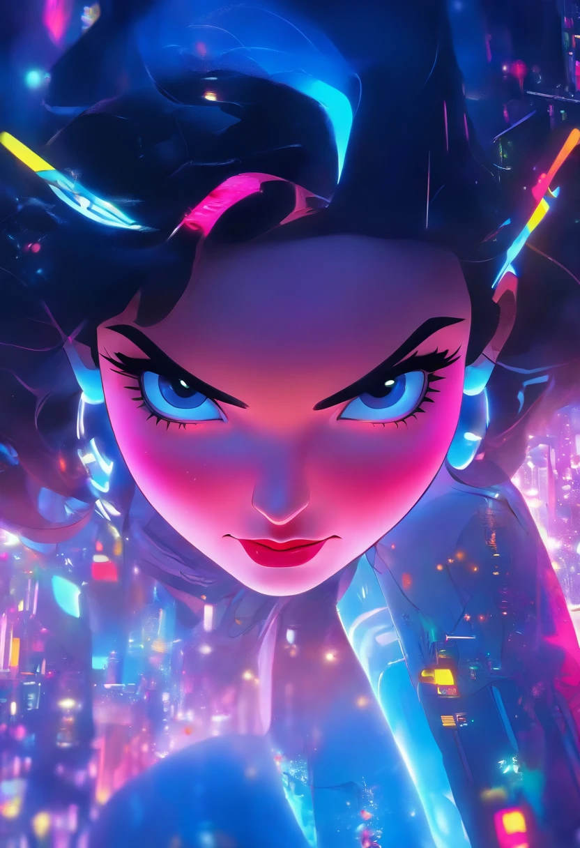 masterpiece, photo realistic techniques, ((photographic style)), full body, Disney Princess snow white as a futuristic cyberpunk girl, neon, vibrant colors. --ar 4:5 --v 5.2