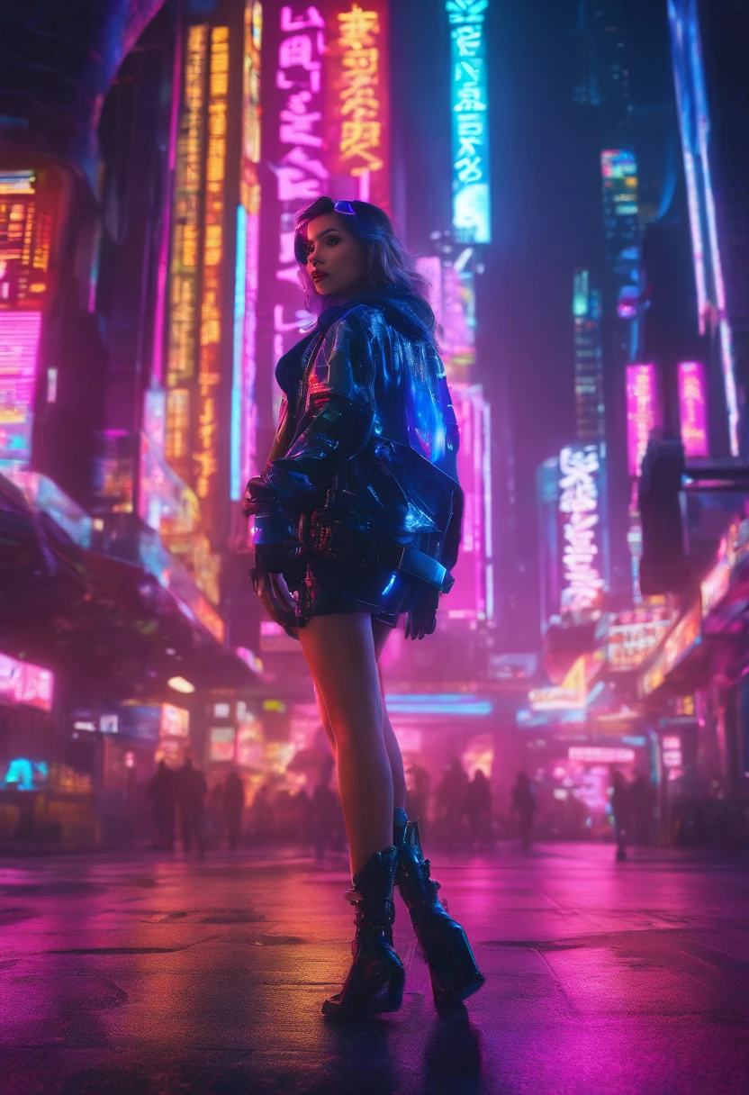 masterpiece, photo realistic techniques, ((photographic style)), full body, Disney Princess snow white as a futuristic cyberpunk girl, neon, vibrant colors. --ar 4:5 --v 5.2