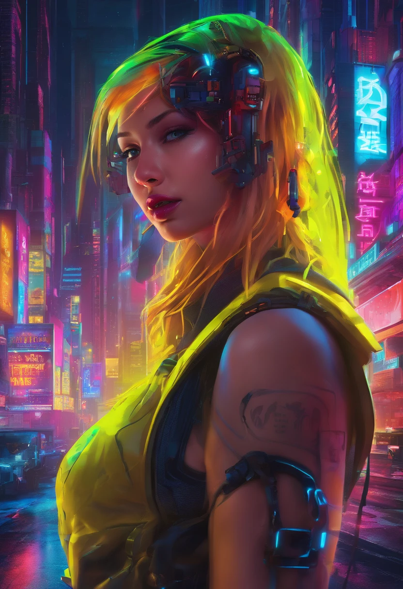 masterpiece, photo realistic techniques, ((photographic style)), full body, Disney Princess snow white as a futuristic cyberpunk girl, neon, vibrant colors. --ar 4:5 --v 5.2