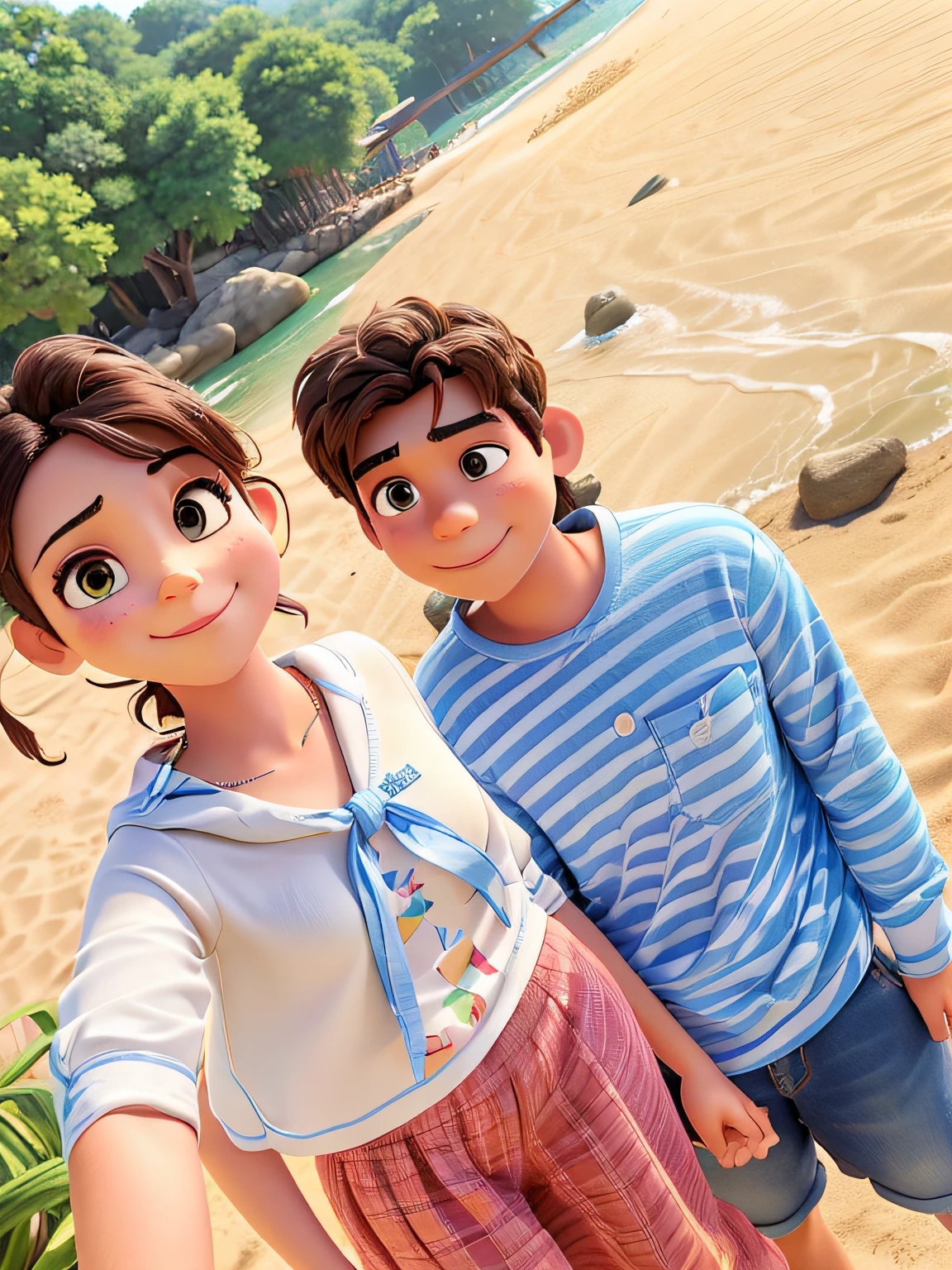 there are two people taking a selfie on the beach, connected with hanging bridge!!, couple, lovely couple, profile pic, profile picture, a picture, in love selfie, photo taken in 2 0 2 0, facebook post, candid picture, 4k post, 4 k post, jayison devadas, sunny day time, couple pose, on beach, picture there is a man and woman standing next to each other, facebook post, jayison devadas, siblings, profile pic, photo taken with nikon d750, photo taken with nikon d 7 5 0, foto, reddit post, couple, by John Luke, ghutra and egal, taken with sony alpha 9, by Max Dauthendey, edited boy get the selfie