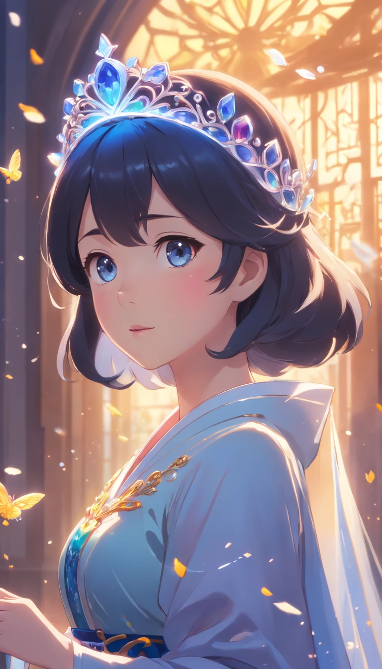 disney style super cute snow white princess wearing hanfu and crystal crown, standing, charming big eyes, lovely , standing, surreal, super fine, luxurious, elegant standing, charming big eyes, lovely , standing, surreal, super detailed, luxurious, elegant, complex, gorgeous, illusory engine, octane rendering, 8K, VRAY surrealism