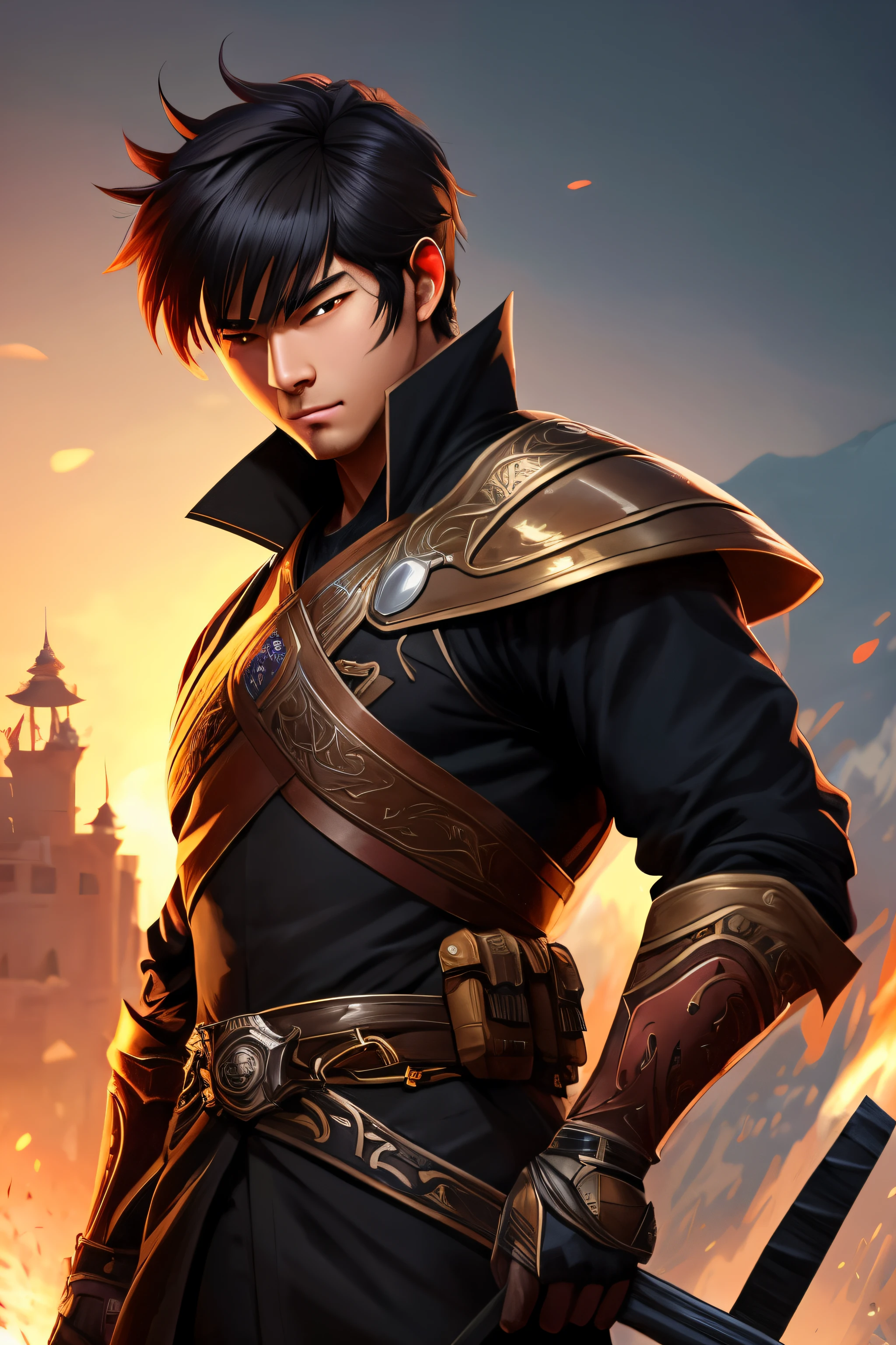 um close up de uma pessoa com cabelos ruivos e uma espada, Deviantart ArtStation cgscosiety, CGSsociety, corpo inteiro, CGSetnation artstation, CGSsociety, altamente detalhado, Deviantart ArtStation, CGSsociety, highes definition, handsome japanese demon boy, g cgsociedade, trending in the artstation, Chengwei Pan em ArtStation, CGSetnation )