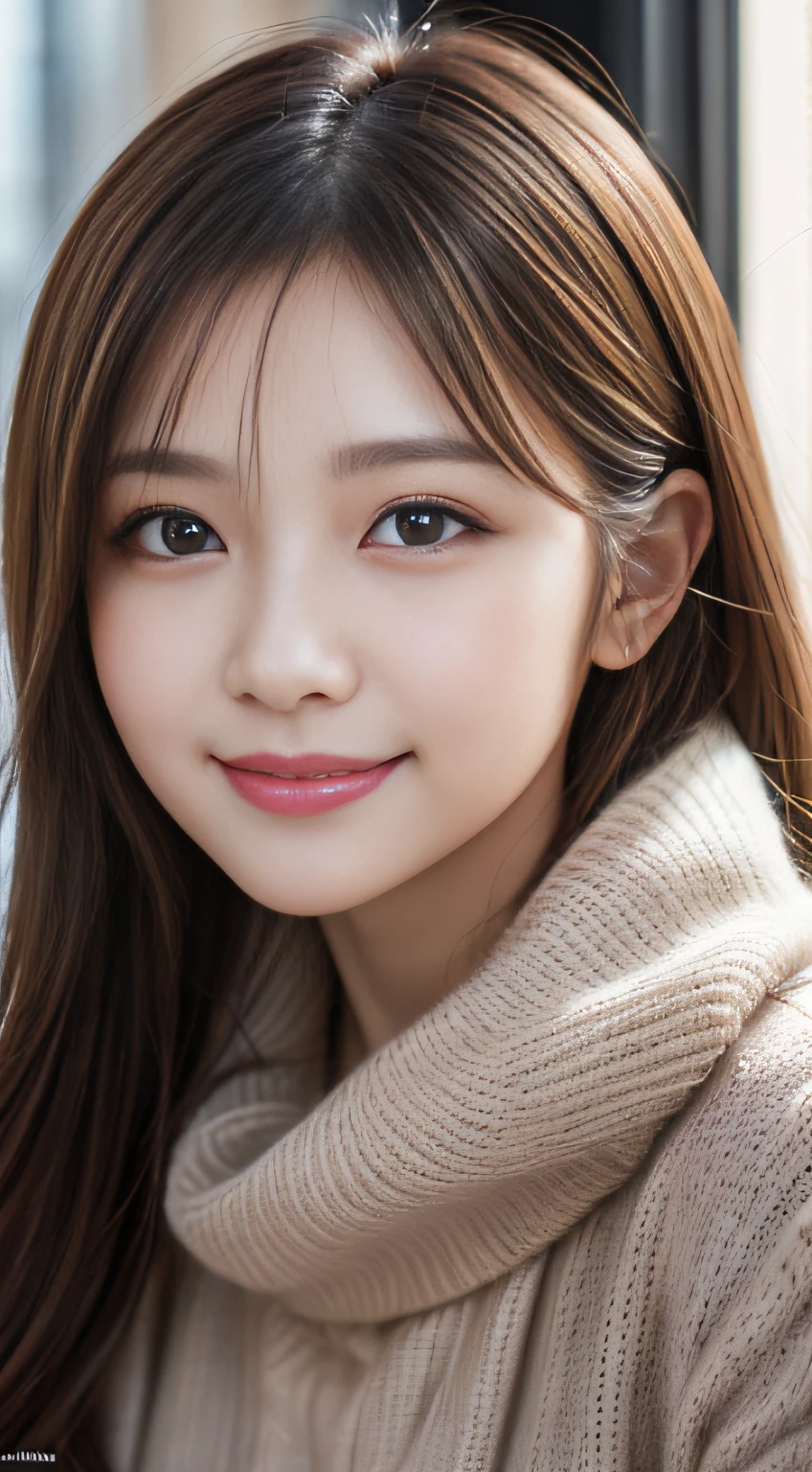 masutepiece、Best Quality、Illustration、 Ultra-detailed、finely detail、 hight resolution、8K Wallpaper、Perfect dynamic composition、24 year old cute adult woman、A detailed face、A detailed eye、Textured skin、discret smile、tiny chest、Bold sexy poses、Winter casual wear、