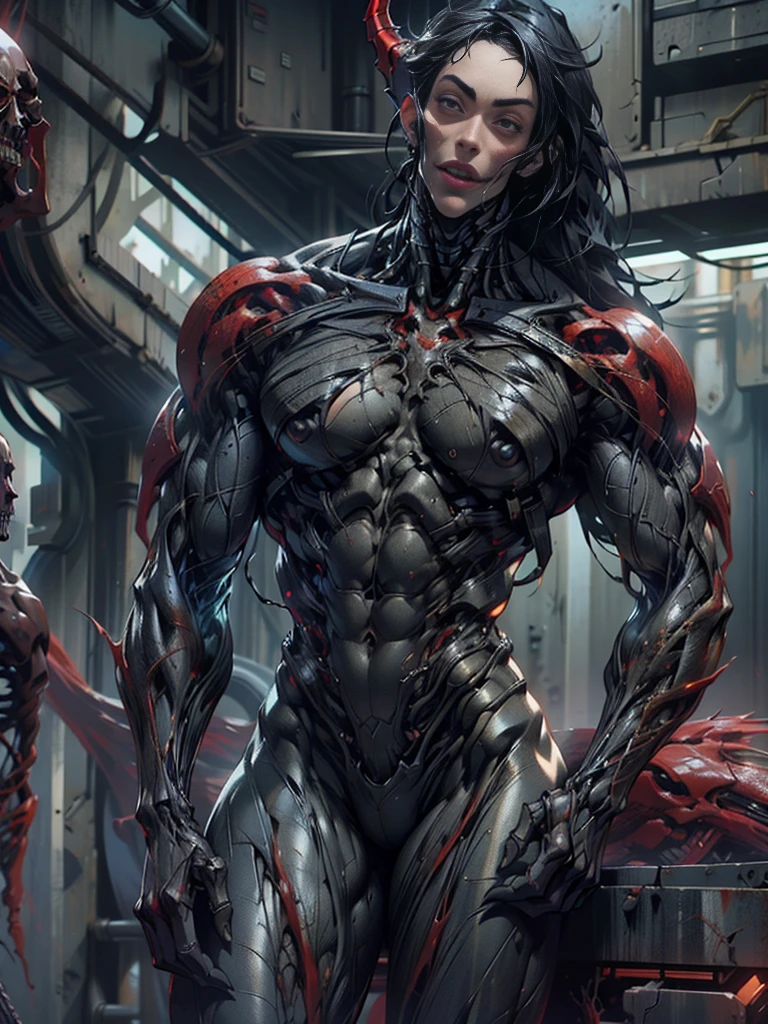 (1 skinless girl), (carnage skinless physique:1.5), (megan fox:1.5), (1 super muscular undead skinless succubus with gigantic horns:1.5), (covered in red necrotic rotting skinless muscle:1.5), (exposed muscular anatomy:1.5), (perfect fingers:1.25),(8k, RAW photo, photorealistic:1.25), dark horrific scary atmosphere, hellish landscape, Hellraiser like atmosphere,, by bernie wrightson and christos achilleos and thomas cook; 64k