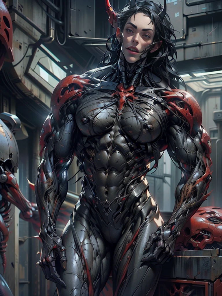 (1 skinless girl), (carnage skinless physique:1.5), (megan fox:1.5), (1 super muscular undead skinless succubus with gigantic horns:1.5), (covered in red necrotic rotting skinless muscle:1.5), (exposed muscular anatomy:1.5), (perfect fingers:1.25),(8k, RAW photo, photorealistic:1.25), dark horrific scary atmosphere, hellish landscape, Hellraiser like atmosphere,, by bernie wrightson and christos achilleos and thomas cook; 64k