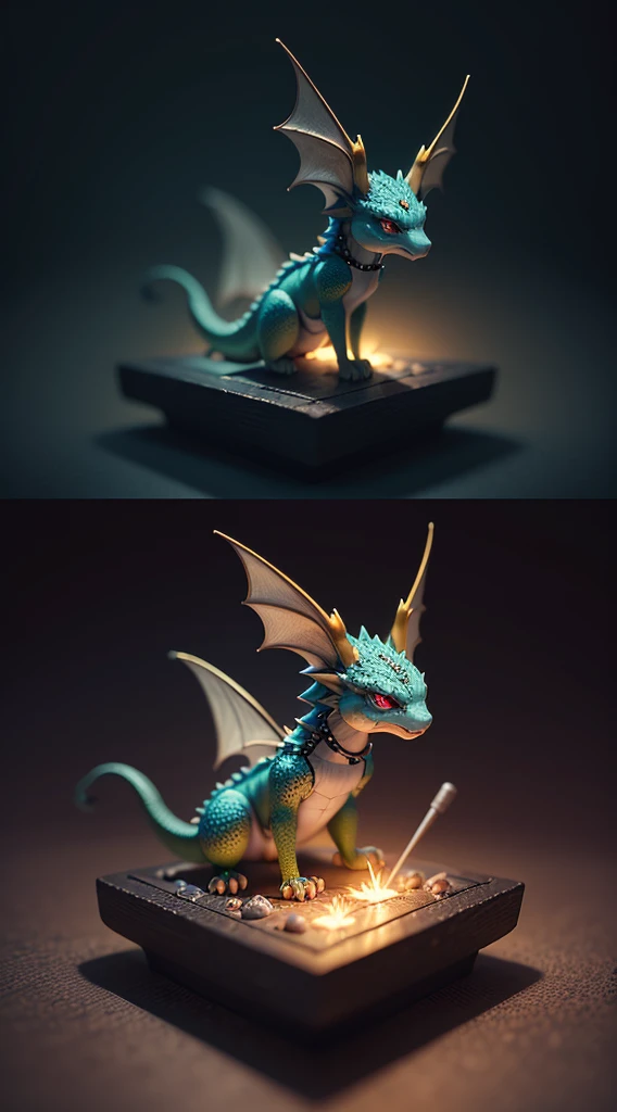 Gorgeous tiny hyperrealistic dragon with realistic eyes and bright different colors taking care of a necklace, Chibi, adorable and cute, logo design, cartoon, cinematic lighting effect, charming, 3D vector art, cute and quirky, fantasy art, bokeh, hand drawn, digital painting, soft lighting, isometric style, 4K resolution, photorealistic rendering, highly detailed cleaning, vector image, photorealistic masterpiece, professional photography, simple space scenery, isometric, vibrant vector