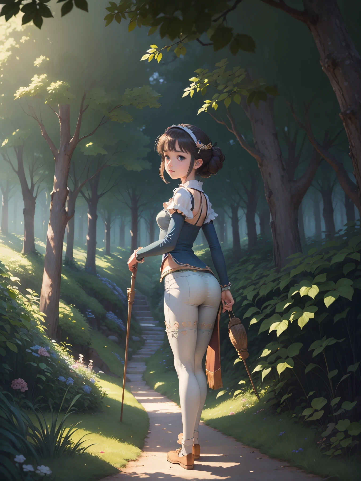 (Raw photo:1.2), (Photorealistic), Beautiful detailed girl, Very detailed eyes and face, Beautiful detailed eyes, Huge file size, High resolution, Very detailed, Best Quality, [masutepiece:1.6], Illustration, Very detailed, Fine detail, Best Quality, 8K Wallpaper, Movie Lighting,15 year old princess from the world of Ghibli, Ghibli Forest,Beautiful face, Underwear only,  ghibli style bra, ghibli style pants, Ghibli's Worldview, Ghibli-style castle
