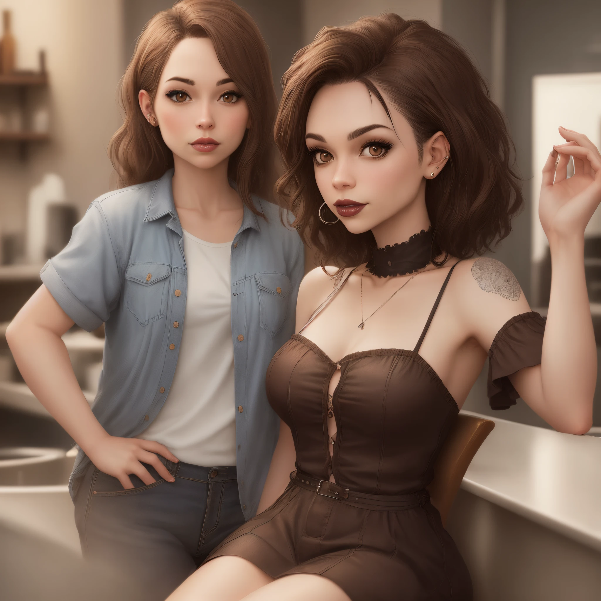 Boondocks pale goth adult woman with medium length brown hair and one nose piercing