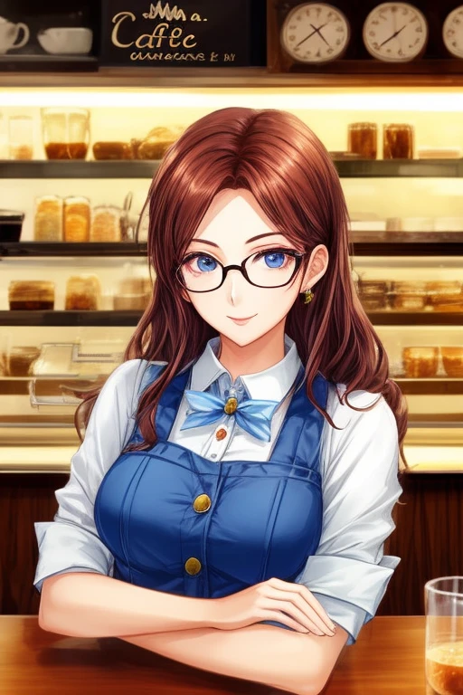 Madam,cafe shop,eye glass,with a round face,30 age old