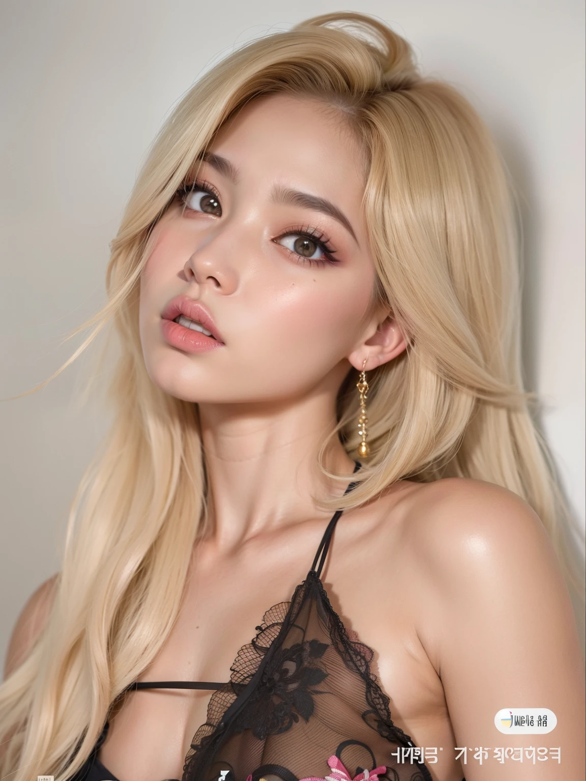 um Close up de uma mulher com longos cabelos loiros usando um vestido preto, Parque Roseanne do Blackpink, ava max, Lalisa Manobal, Retrato de Jossi de Blackpink, Cl, Lalisa Manoban do Blackpink, jossi do blackpink, maquiagem sul-coreana popular, imagem vazada, maquiagem coreana popular, cabelos loiros e olhos grandes, Xision Wu