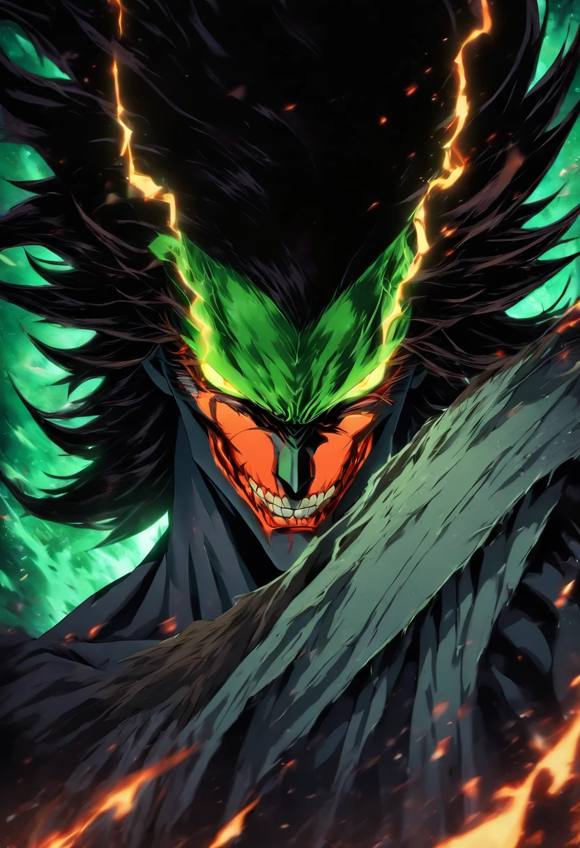 Create an emotional poster starring Ulquiorra Cifer "bleached" in rage. The highly detailed half-skull captures the essence of his fiery determination and unyielding spirit as he unleashes his wrath on his enemies. Keep it short, Boldly and intensely conveys the raw power of Ulquiorra Silver's rage. actual, dramatic shadow, film noir style, 4K