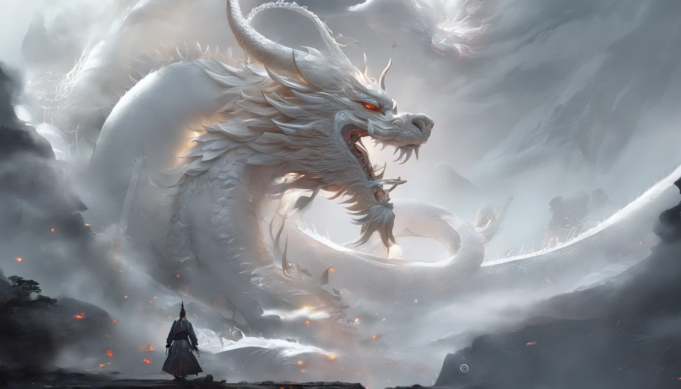 tmasterpiece、(white backgrounid:1)、Chinese dragon made of white jade、number art、indoor light and shadow、thin fog、The deities々The halo、long wavy body、bucktooth、upper part of body、Fantastical、ventania、Mito、high high quality、The content is very detailed、tmasterpiece、epic、particle effect、Dynamic effects