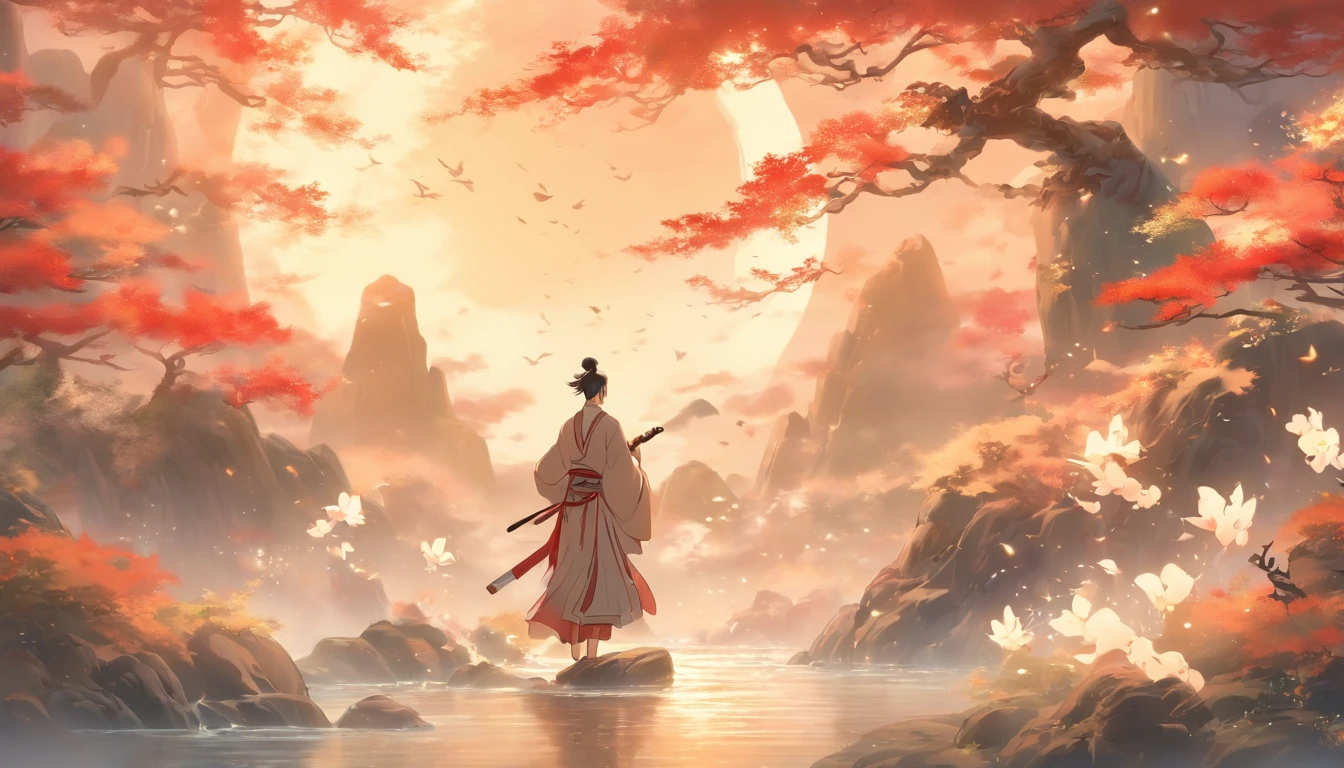 (Best quality at best,4K,8K,A high resolution,tmasterpiece:1.2),ultra - detailed,(actual,realisticlying,Photorealistic:1.37),youth,ancient wind,sword fighting,Sword moves,loong pattern,wave,Traditional Chinese elements,flowing robe,with a calm expression,dynamicposes,serene gardens,Moon Night,Colorful landscape,light and shadows,Ethereal atmosphere,endless horizon,vivd colour,exquisitedetails,Focus sharp,Fascinating artwork,Seamless blending,spiritual essence,Harmonious composition,masterful technique,Sword flashes,mystical aura,Ancient wisdom,fluid movement,Tranquil meditation,Serenity in the midst of chaos,divine power,Perfect balance,amazing mastery,Poetic elegance,aesthetic perfection,inspiring elegance,The beauty of Zen,A sense of tranquility.