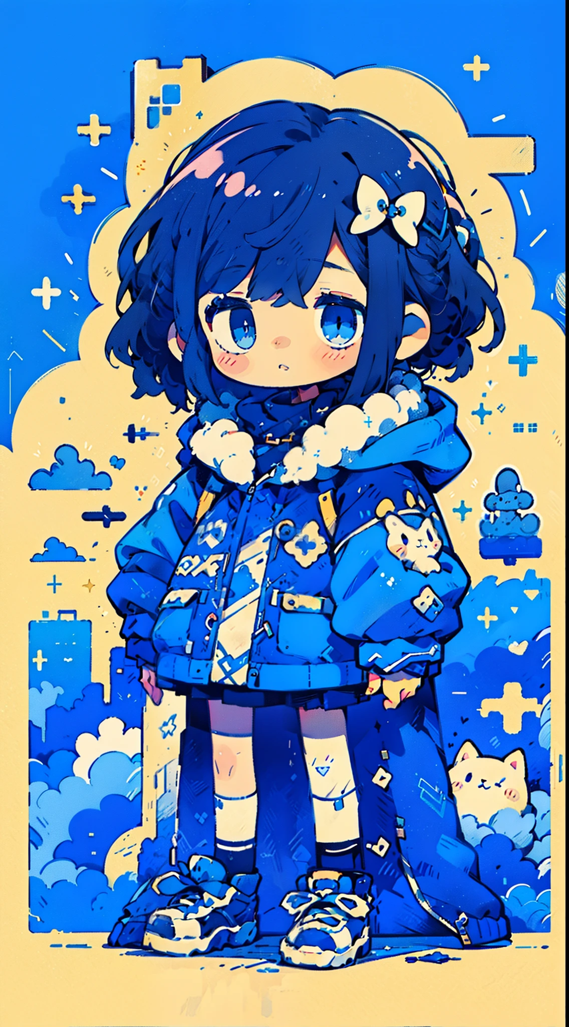 jitome,One girl、A dark-haired、cute little、parka、poneyTail、blue eyess、masterpiece、top-quality、Top image quality