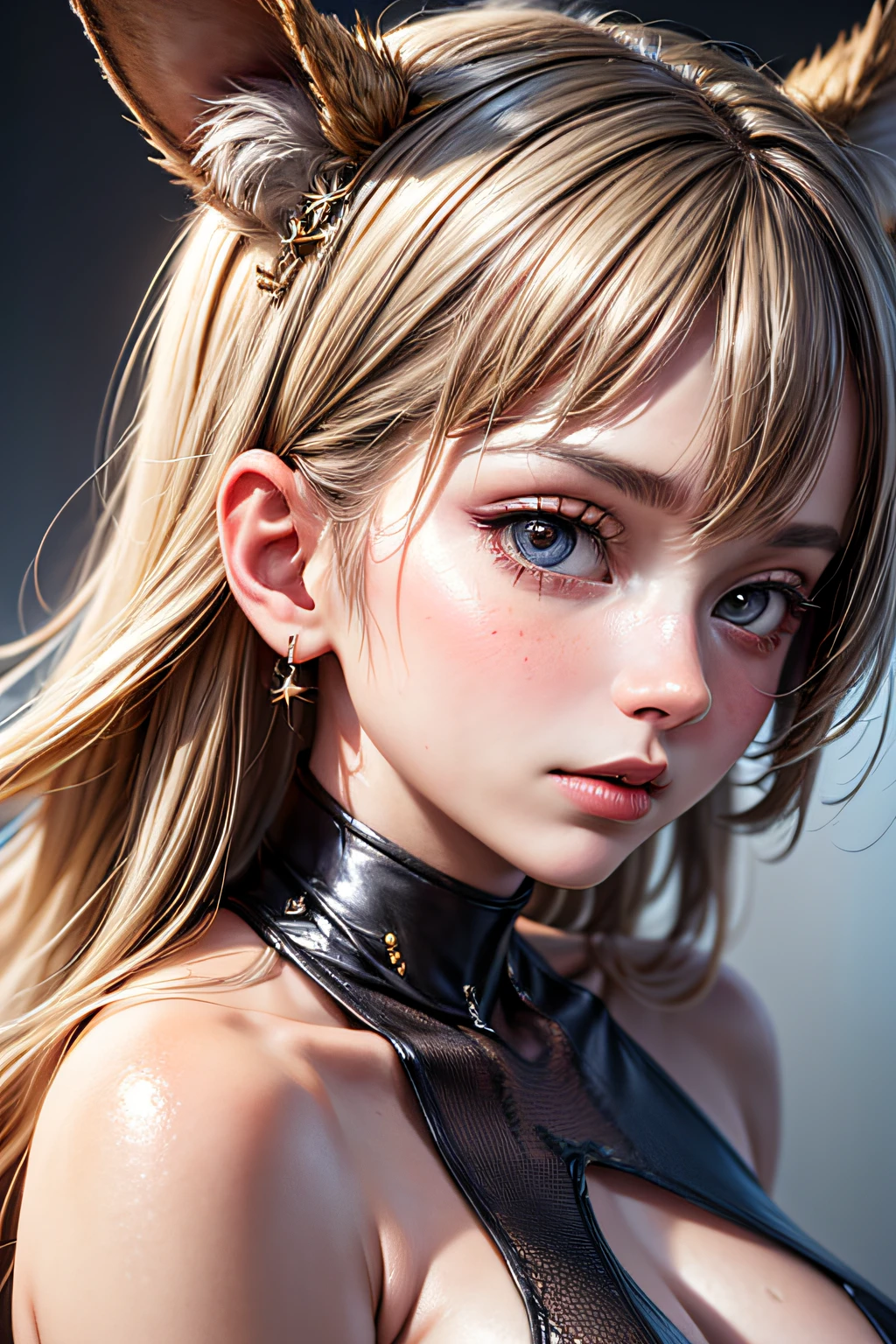 16k anime illustration quality，messy blond hair，watery big eyes，Detailed depiction of gradient eye heterochromia，Asymmetrical face shape，The corners of the mouth are slightly upturned