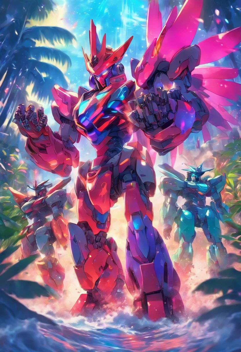 hawaiian robot party masterpiece vibrant colors. 🤖 🌺