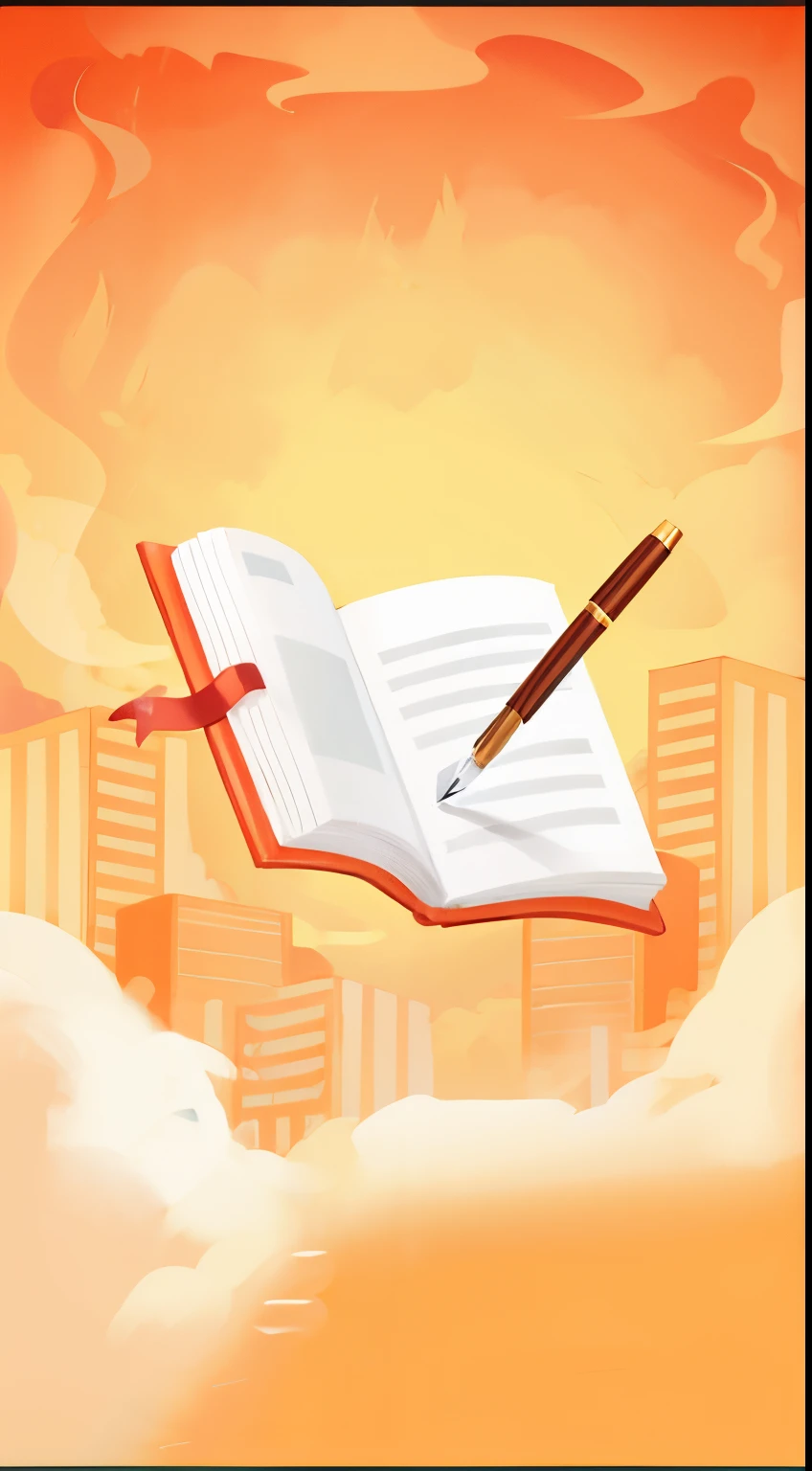 ​​clouds，城市，nerds，Fountain Pen，Orange-yellow background，Simple，high-class