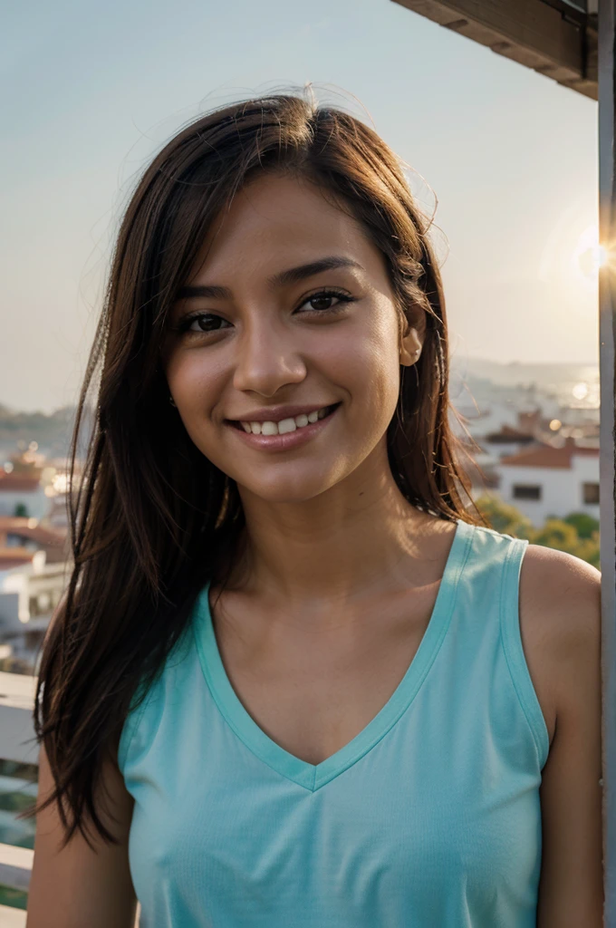 chica sonriente mirando el horizonte