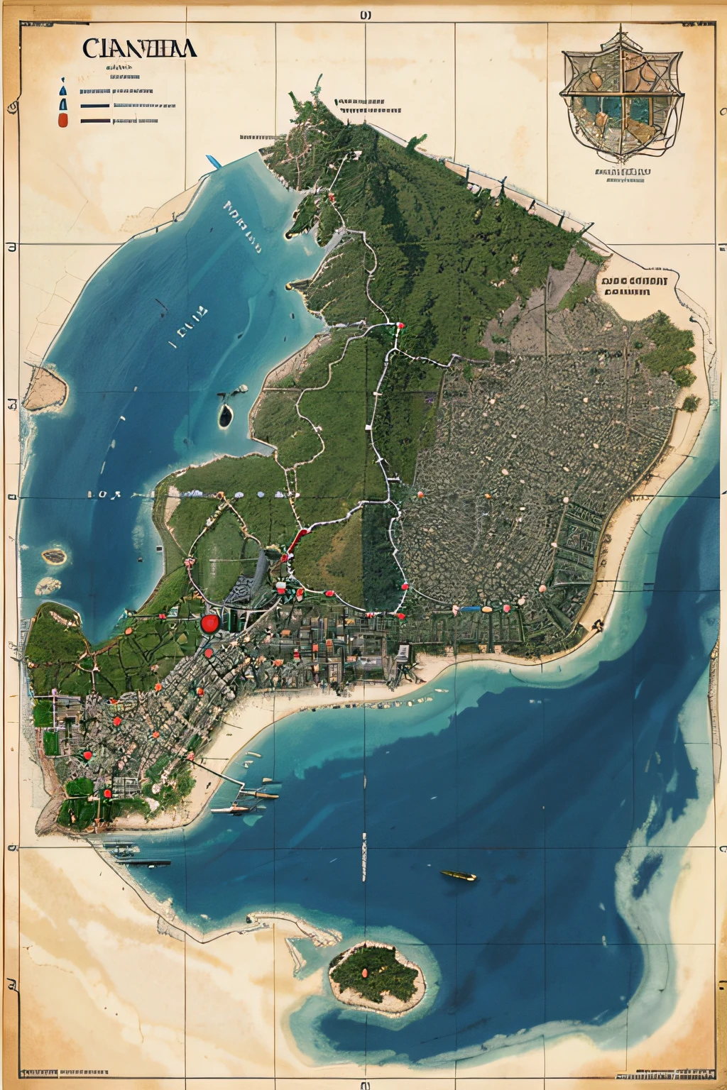 Mapa de RPG onde mostre continentes e as cidades, in addition to gray areas to represent destroyed areas.