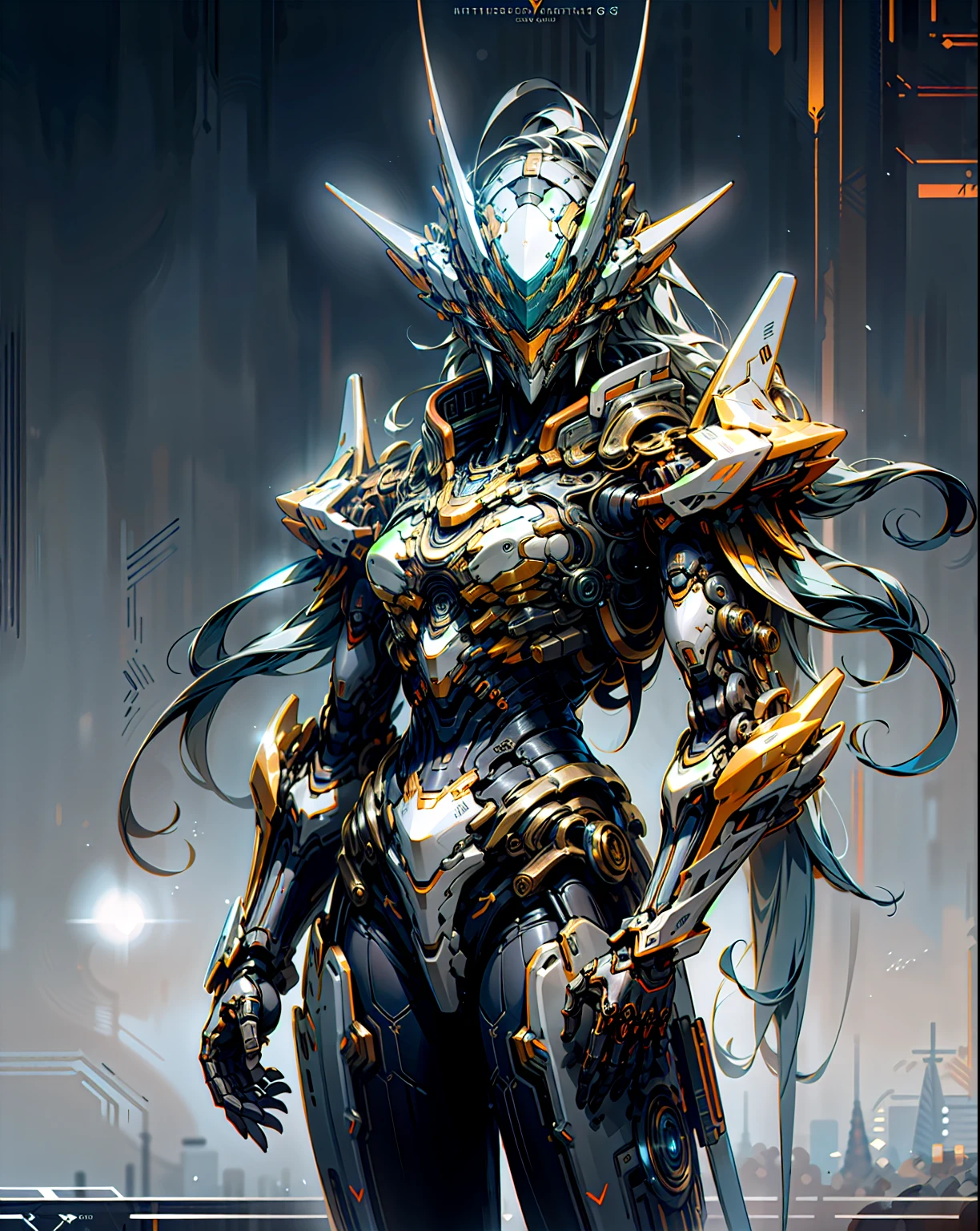 masterpiece, best quality, high quality, (futuristic:1.1), (cyberpunk clothes), cinematic lighting, (exquisite future), beautiful and aesthetic, ultra detailed, great composition, floating, depth of view, (extremely detailed CG, unity 8k wallpaper), (beautifully detailed background), beautiful hair details, dramatic lighting, GOGETTA, mecha,