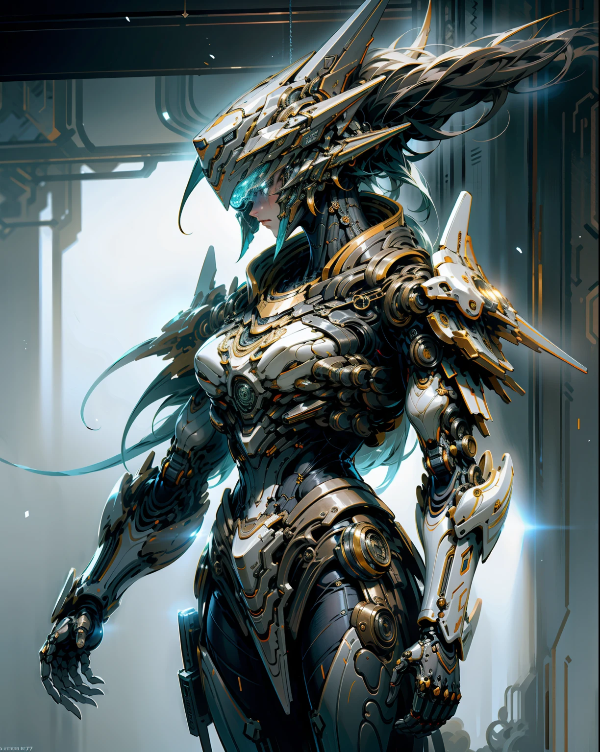 masterpiece, best quality, high quality, (futuristic:1.1), (cyberpunk clothes), cinematic lighting, (exquisite future), beautiful and aesthetic, ultra detailed, great composition, floating, depth of view, (extremely detailed CG, unity 8k wallpaper), (beautifully detailed background), beautiful hair details, dramatic lighting, GOGETTA, mecha,