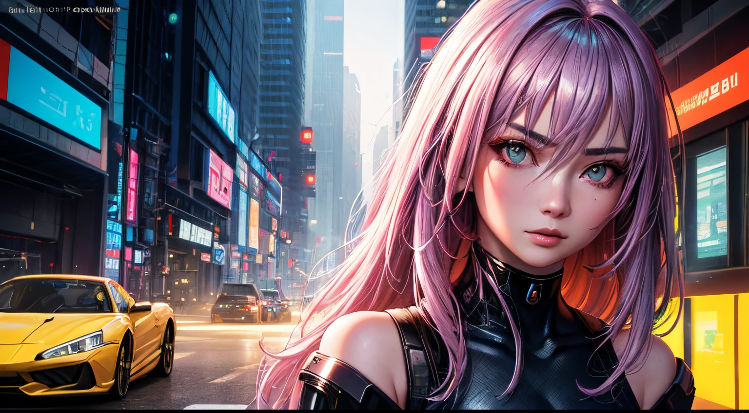 Cyberpunk city--c50,Wandering Earth,The Car,Double eyelids 1 girl,Future city background,Save the world,extreme light,laser,Perfect hair,Perfect facial details,perfect facial expression,Perfect skin,True skin texture,Shoulders exposed,Technological equipment,Faraway view,Full body --ar 1242×2688