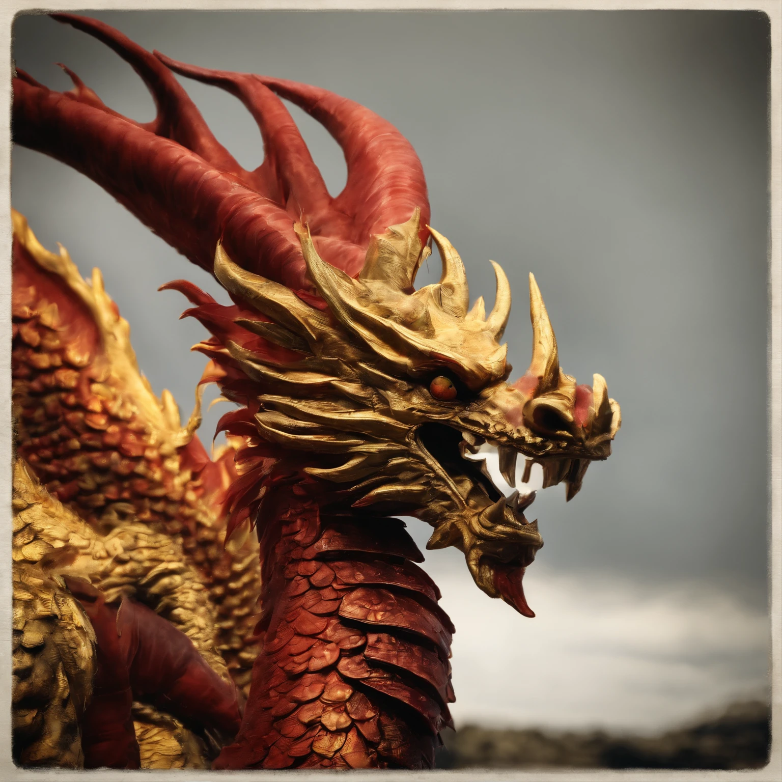 Golden Dragon,stern red eyes,Close-up of blood and fire release in nasal cavity,chest scale,high high quality,8K,A lot of detail,Fire lettuce,Alas,4 legged,spotted paw,golds,dangers,fires,fang,Great dragon,immensity,threatening,Momentum