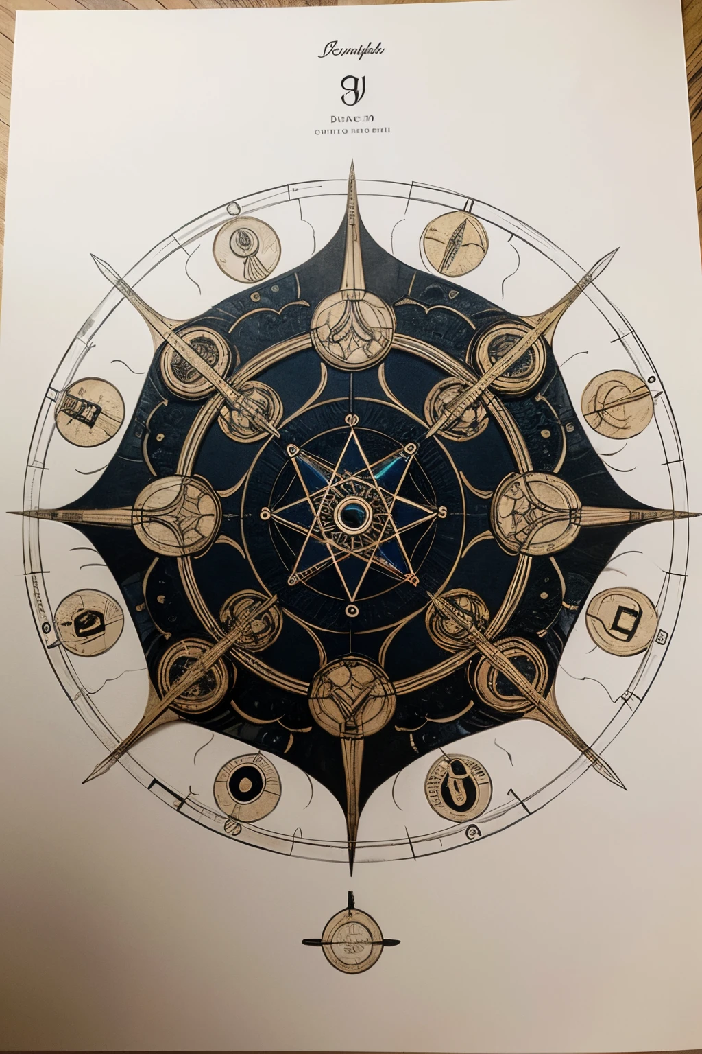 using symbols, runas, geometric shapes and characters from all cultures create a fifth level magic circle drawn on paper