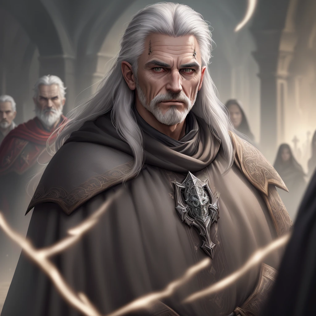 Best Quality, Masterpiece, Ultra High Resolution, Detailed Background, Realism, Hadesstyle, Solo, Male, Mature, Bara, Mature Male, Short Hair, Facial Hair, Wizard, Necromancer, Skeleton, Green Fire, Horror \ (Theme\), Dark Fantasy, Evil, Cape, ((Highest Quality + Illustration + Masterpiece: 1.3 + Super Detail: 1.2)), (Super Detailed Face + Eyes), Cinematic Lighting, (Gray Hair + Long Hair), Sportswear, Upper Body, Look at the audience (casual expressions), random scenes, random weather, (color), (slow motion: 1.2), (soft light and shadow: 1.3).