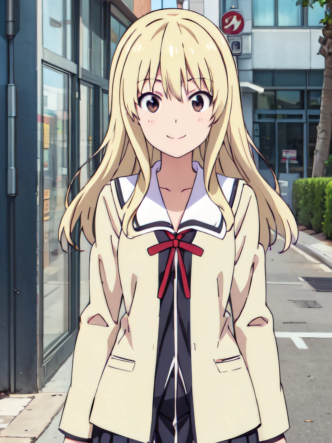 highres, absurdres, sayaka sumino, school uniform, looking at viewer, smile,