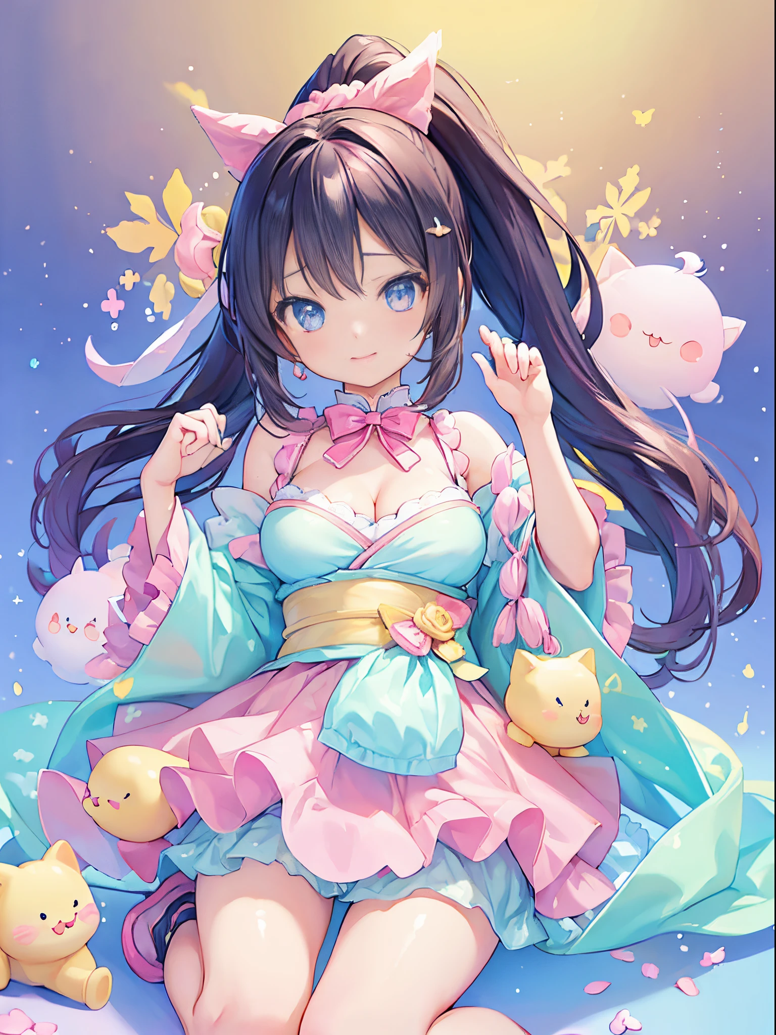 masutepiece,  longing, closeup cleavage, Big eyes, Kawaii Tech, kawaii, Cute, Pastel colors, Best Quality, cheerfulness, Deep background, Symmetrical, Head Tilted、、、、、1girl in, lightsmile, Shiny skin, Best Quality, masutepiece, (Game CG:1.4), NSFW, Detailed beautiful face and eyes,, the anime girl is crouching, beautiful anime girl squatting, Bending over, highly detailed giantess shot, , bottom shot, turned around、 hight resolution, (high detailed face), Frontal, ((((1girl in)))), ((( Solo ))), Japanese, delicate and pretty, Perfect face, Beautiful detailed eyes, ((Smile)), Fair skin, Real Human Skin, (((( )))), ((( kawaii, Petit ))), ((large full breasts)), Baby face,(((Ponytail))),gymnastic suit、Wearing black hair BREAK,(Bloomers:0.7), Standing in the schoolyard,