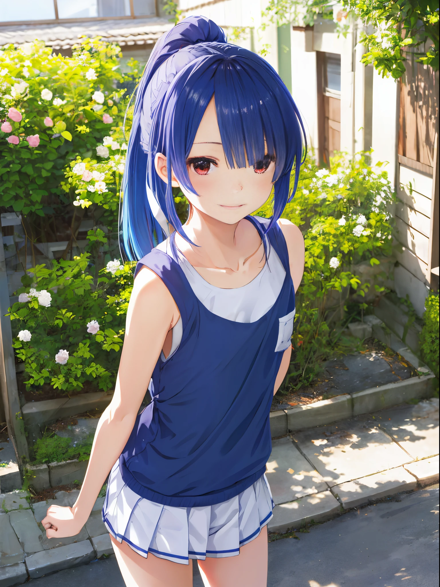 masutepiece, Best Quality, hight resolution, ram1, 1girl in, Solo, Remu \(Re:Staynight\), Blue hair, white thighhig, Short hair, Red Eyes, Hair over one eye, Ribbon trim, Hair Ribbon, X Hair Ornament,爆乳、 masutepiece, superfine illustration, (masutepiece, Best Quality), (Photorealistic:1.37), Raw photo, hight resolution, (high detailed face), Frontal,
((((1girl in)))), ((( Solo ))), Japanese, delicate and pretty, Perfect face, Beautiful detailed eyes, ((Smile)), Fair skin, Real Human Skin, Pore, (((( )))), ((( kawaii, Petit ))), ((tiny chest)), Baby face,(())),BREAK with black hair wearing gym clothes,(Bloomers:0.7), Standing in the schoolyard,