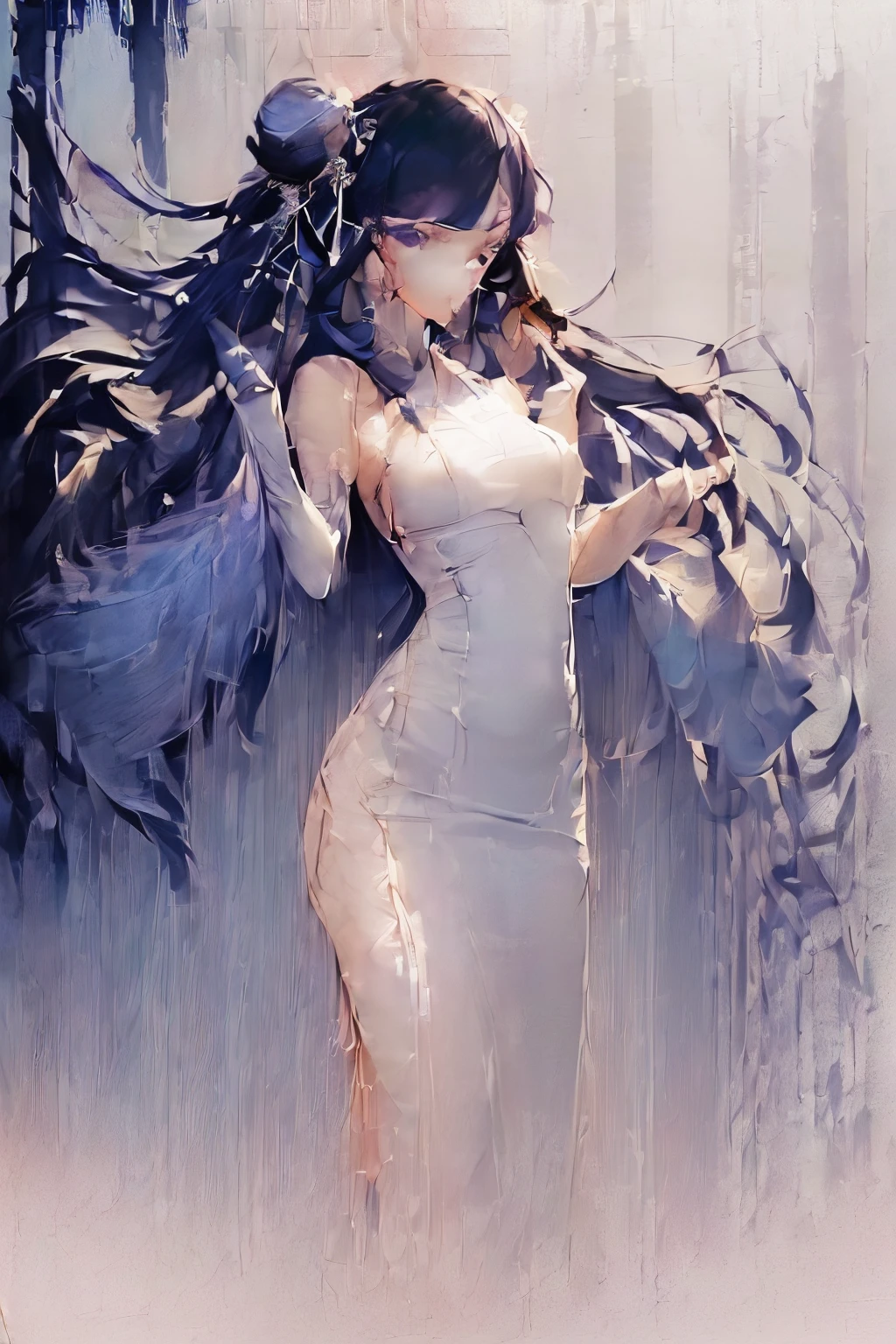 (Huang Li,high resolution,Super detailed,Unique),1 girl,Pure white background,Full body standing,elder sister,period,Elegant and sophisticated,On cheongsam,sleeveless,fair,Attractive, high heels, (Nude:0.8)