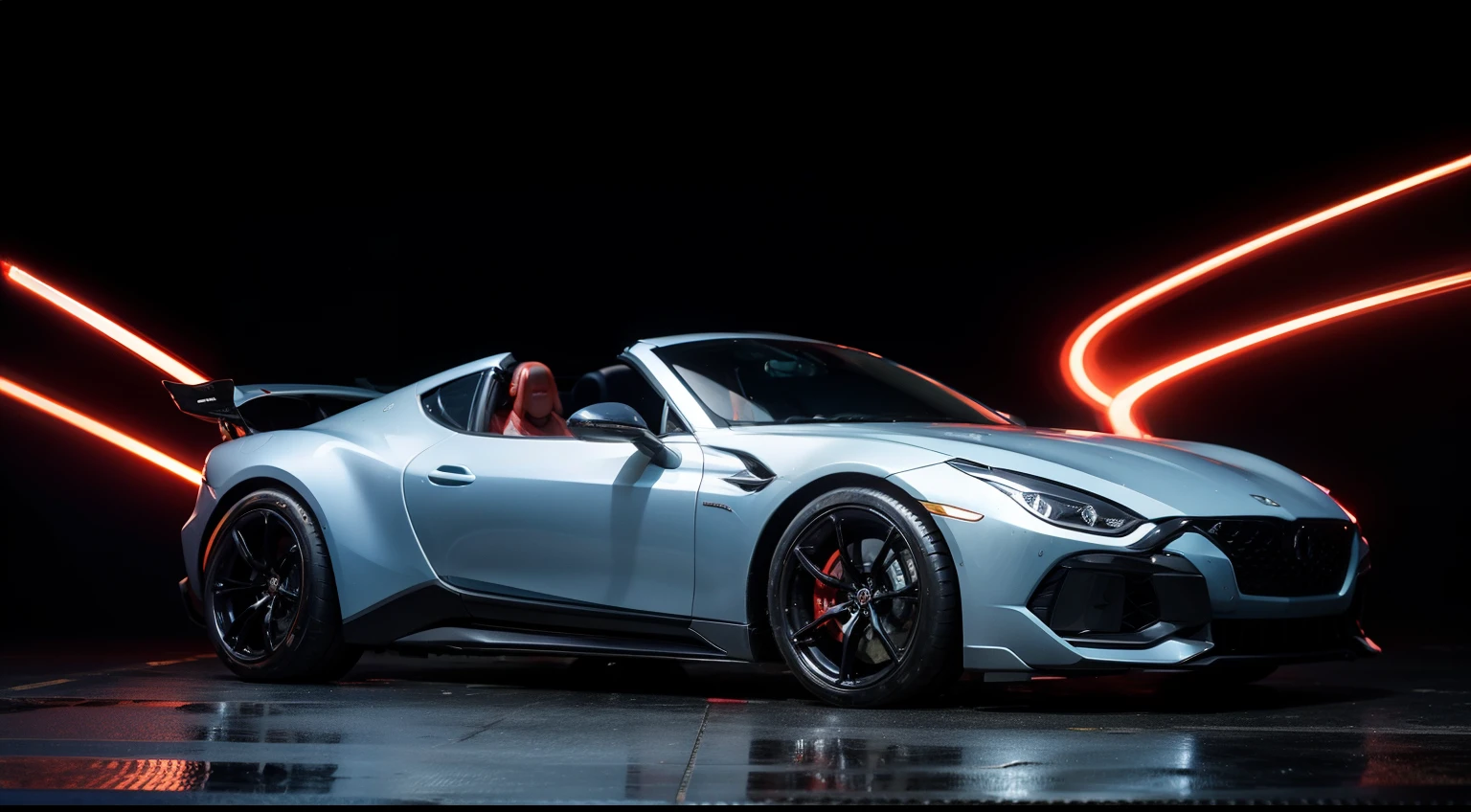Supercar in cyberpunk city, 1girl --s1000,Wandering Earth,The car of the future,Sci-fi sports car,extreme light,laser,--no body technology equipment,Faraway view,Large panoramic ultra-high definition 8K perfect light effect,with light glowing