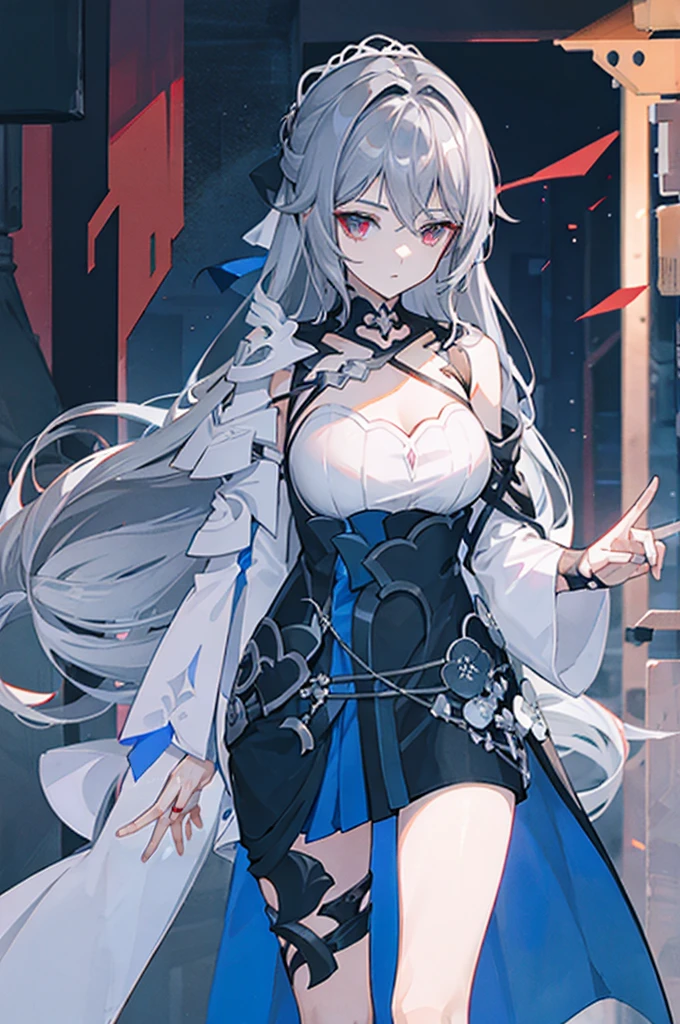 Mages.,It&#39;s a young woman with long hair., Dark gray hair.,Red Eyes,With thumb,5 inch hand,Silver and red set