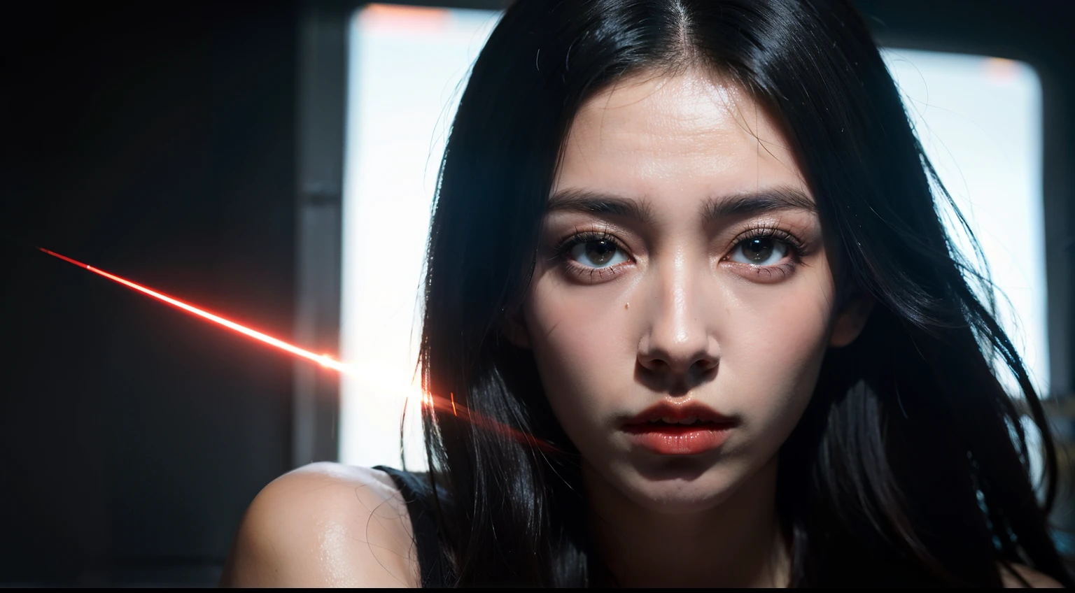 Girls in cyberpunk city, 1girl --s1000,Wandering Earth,future girls,Perfect eyes,eyeslashes,Textured skin,extreme light,laser,Technological equipment,Faraway view,Large panoramic ultra-high definition 8K perfect light effect,with light glowing