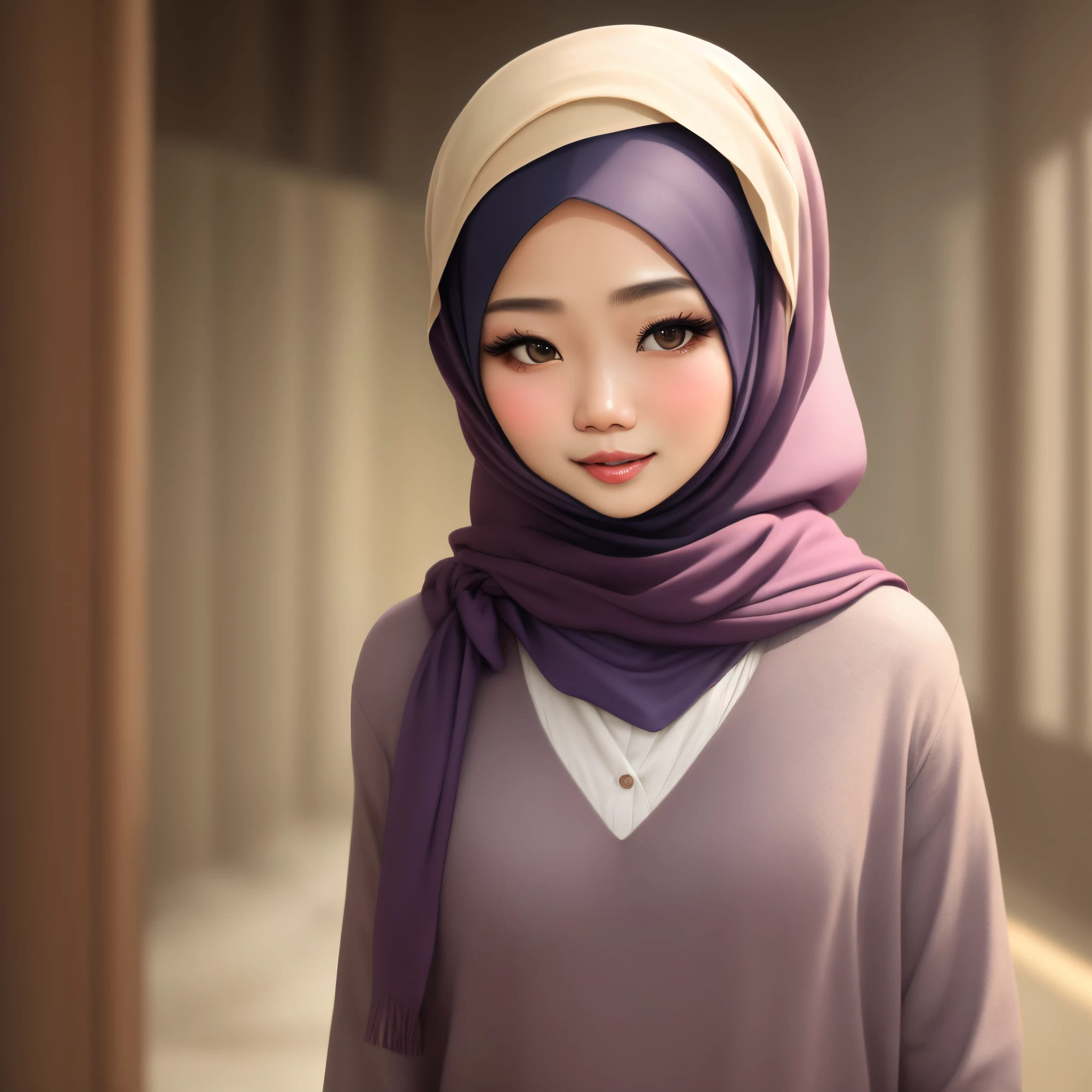a close up of a asian woman wearing a hijab and a Colourful shirt, beautiful aesthetic face, her skin is light brown, girl cute-fine-face, attractive female face!!!, with accurate face, attractive beautiful face, beautiful delicate face, very pretty face, with cute - fine - face, hijab, attractive girl, cute - fine - face, cute-fine-face