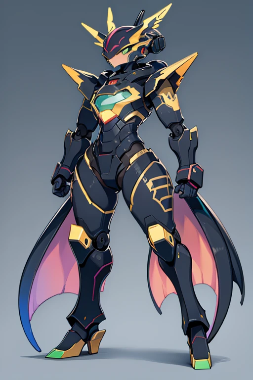 robot dragon full body, rainbow color, sci-fi style, industrial look