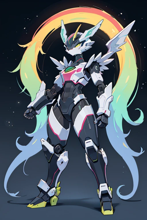 robot dragon full body, rainbow color, sci-fi style, industrial look